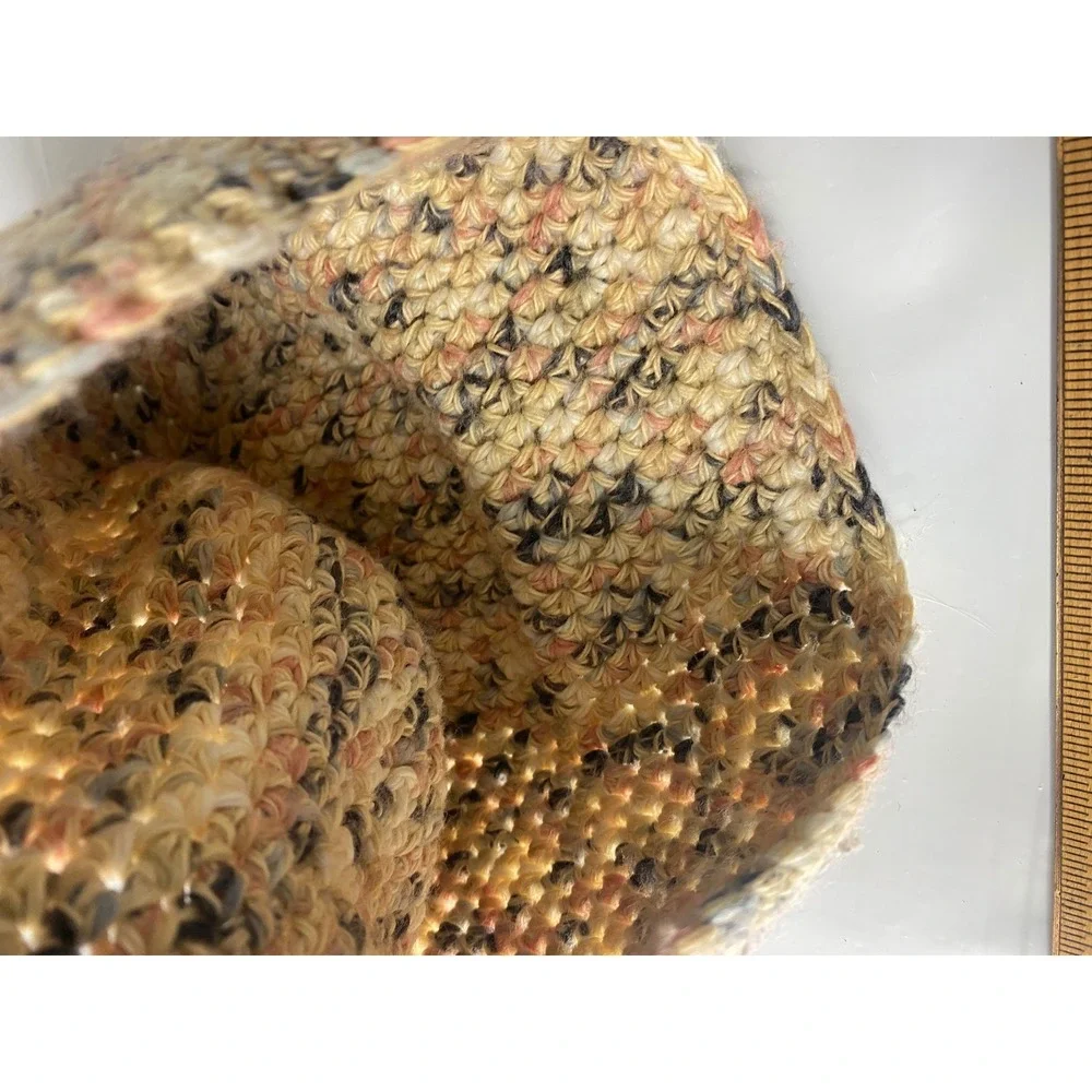 Handmade Crochet Knit Beanie Hat Multicolored Tan Pink Black‎